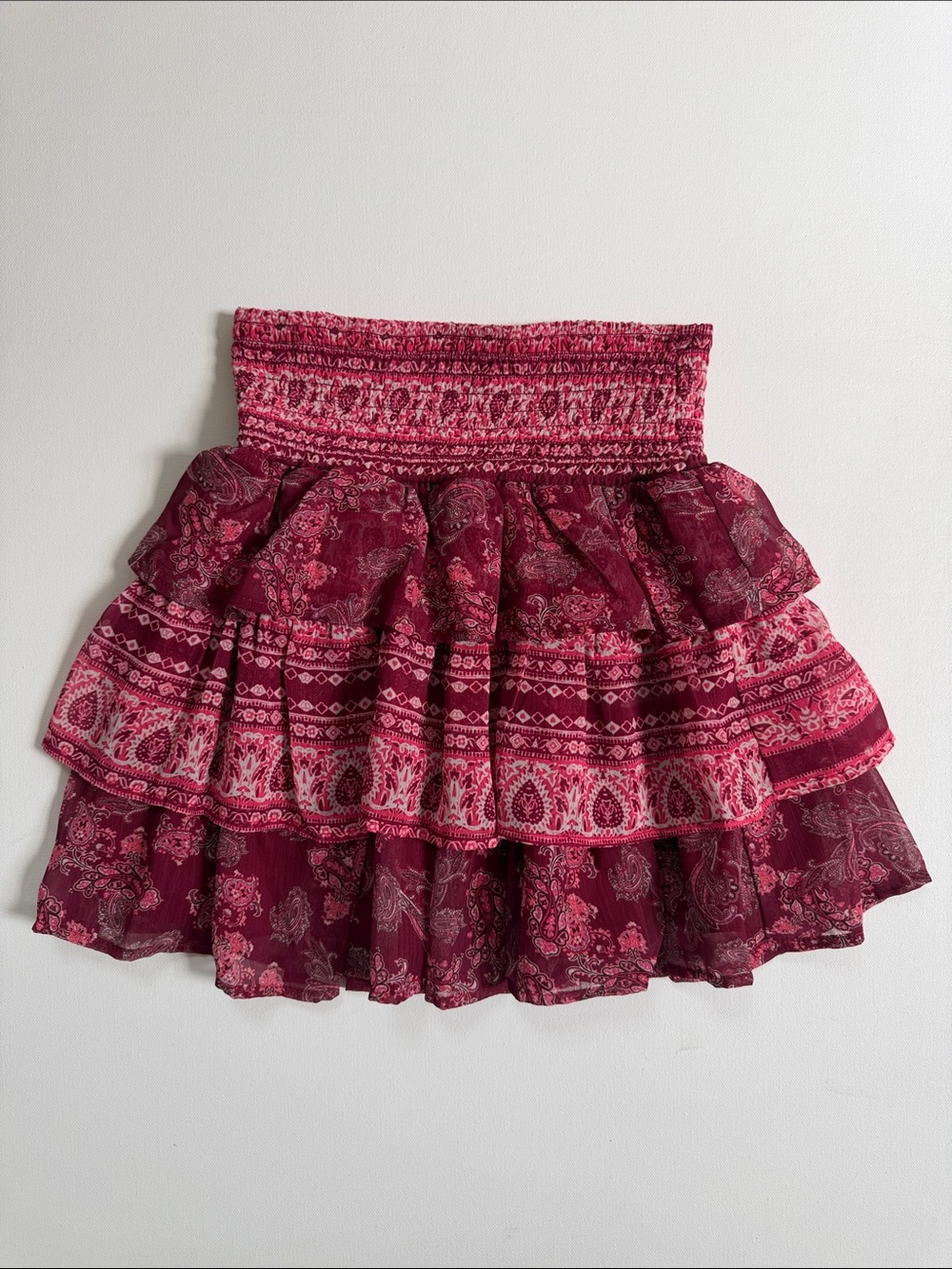 Aqua Burgundy Pink Tiered Ruffle Skirt Girls 10/12 NWOT